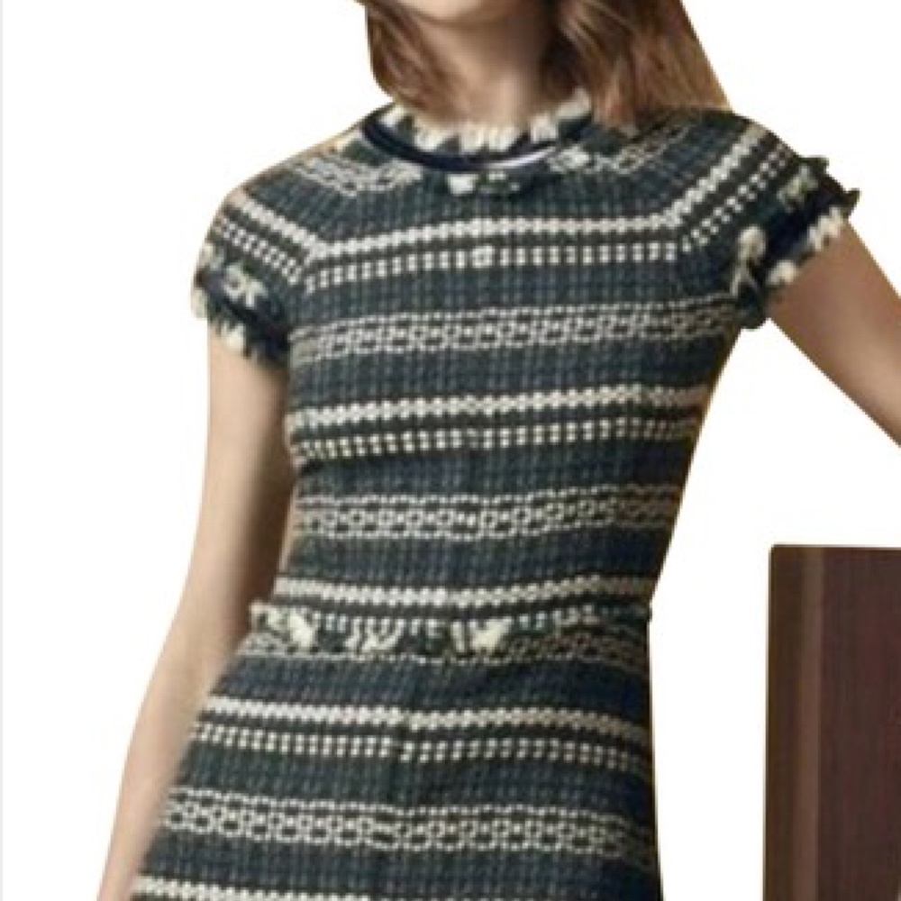 Tory Burch Green 'norfolk' Sequin Trim Tweed Dress